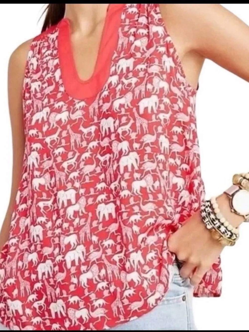Maeve Anthropologie Tank Size 4 Melange Red Safari Animal Print Sleeveless Boho